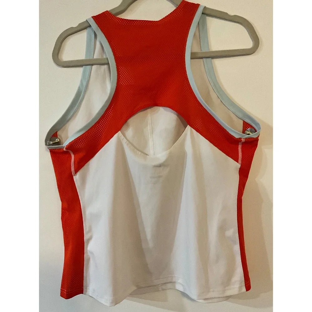 Nike Womens Square Neck Mesh Racerback Athletic Tank Top White Orange Large